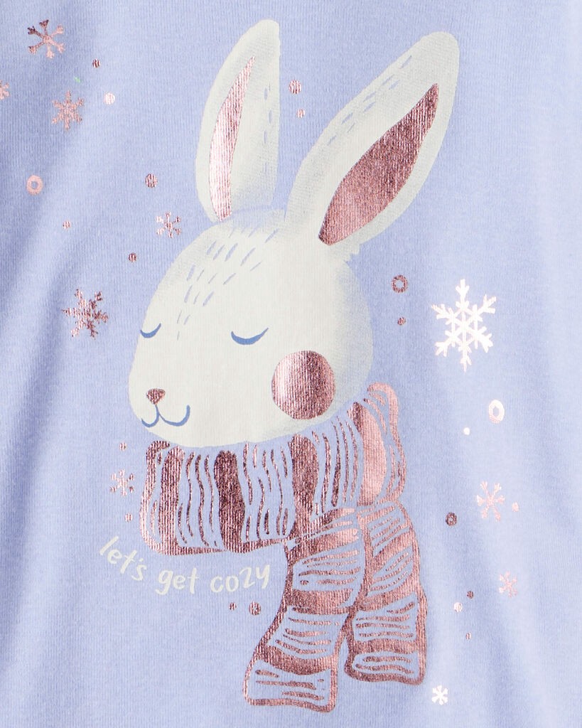 slide 3 of 3, Carter's Baby Girl Bunny Winter Print 100% Cotton Long-Sleeve Snug Fit 4-Piece Pajamas - Blue/White Blue/White 12M, 4 pc