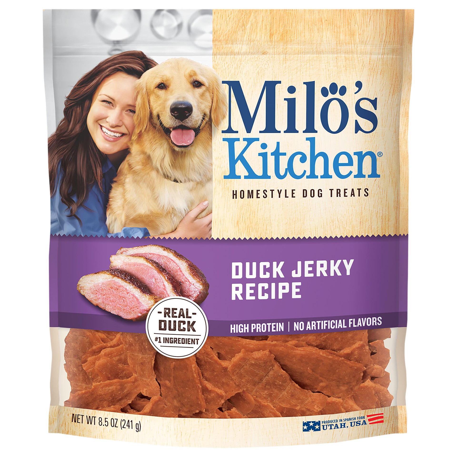 slide 1 of 3, Milo's Kitchen Duck Jerky Recipe Dog Treats, 8.5-Ounce, 8.5 oz