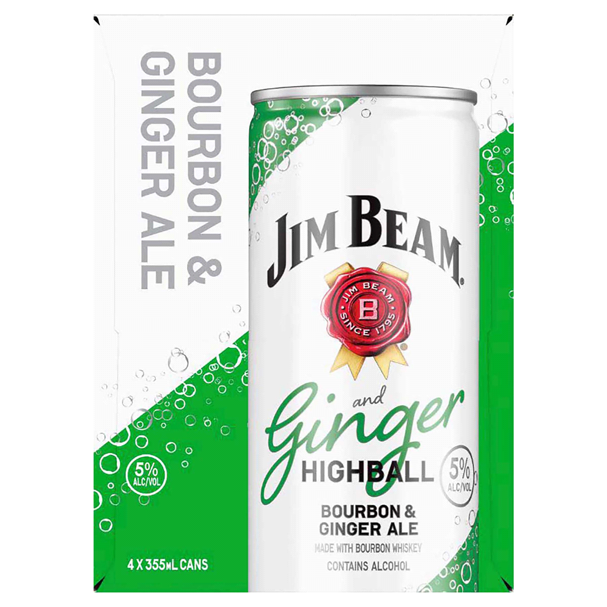 slide 1 of 1, Jim Beam Ginger Highball Bourbon Seltzer, 4 ct; 355 ml