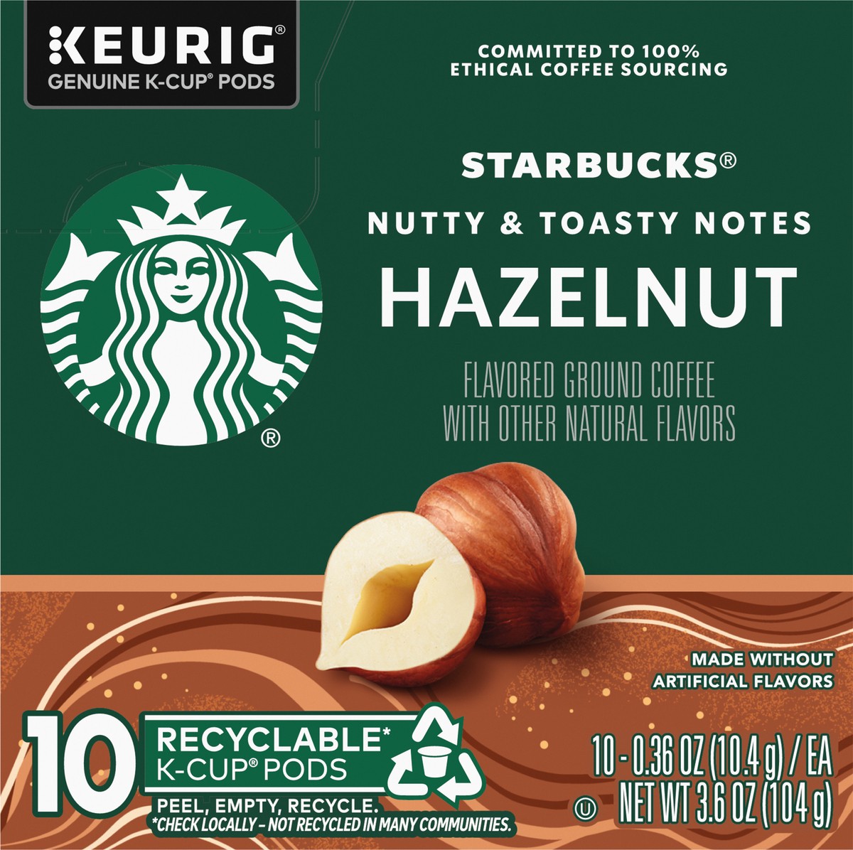 slide 7 of 8, Starbucks K-Cup Pods Hazelnut Coffee 10 - 0.36 oz Pods, 10 ct