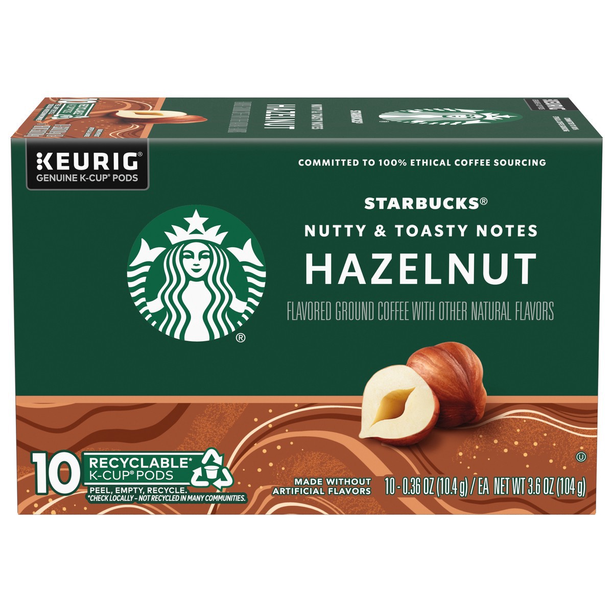 slide 1 of 8, Starbucks K-Cup Pods Hazelnut Coffee 10 - 0.36 oz Pods, 10 ct