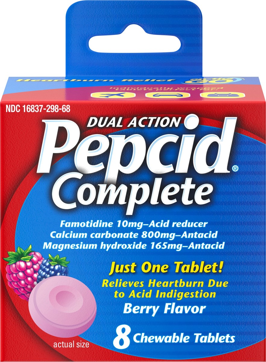 slide 3 of 7, Pepcid Complete Acid Reducer + Antacid Chews, Berry Flavored, 8 ct, 8 ct