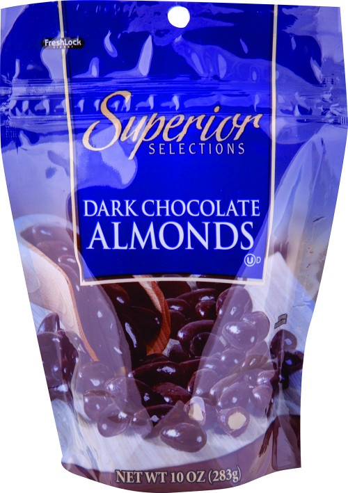 slide 1 of 1, Superior Selections Dark Chocolate Almonds, 10 oz