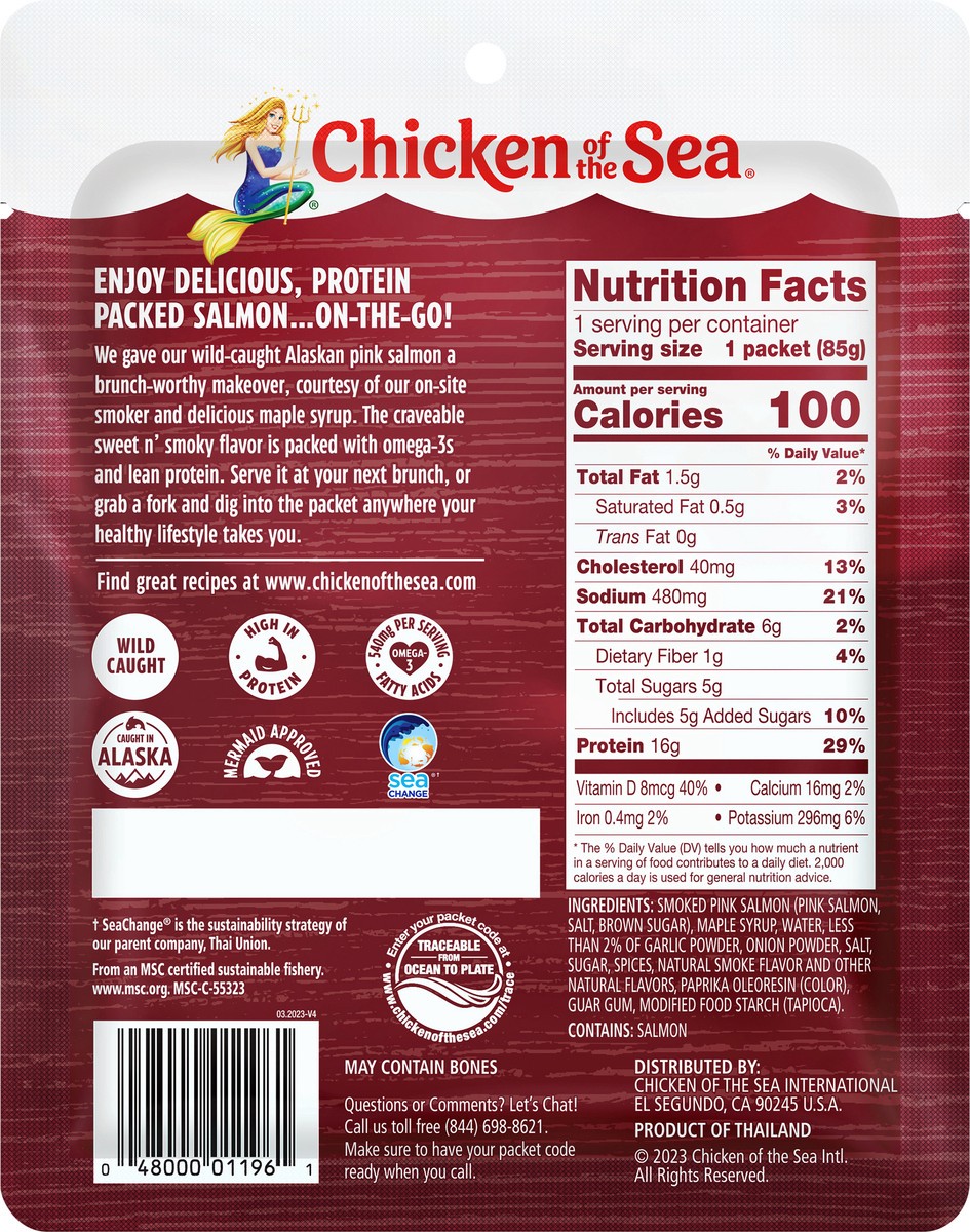 slide 7 of 7, Chicken of the Sea Wild Caught Smoked Alaskan Pink Salmon Packet, Maple Smokehouse Flavor 3 oz, 3 oz