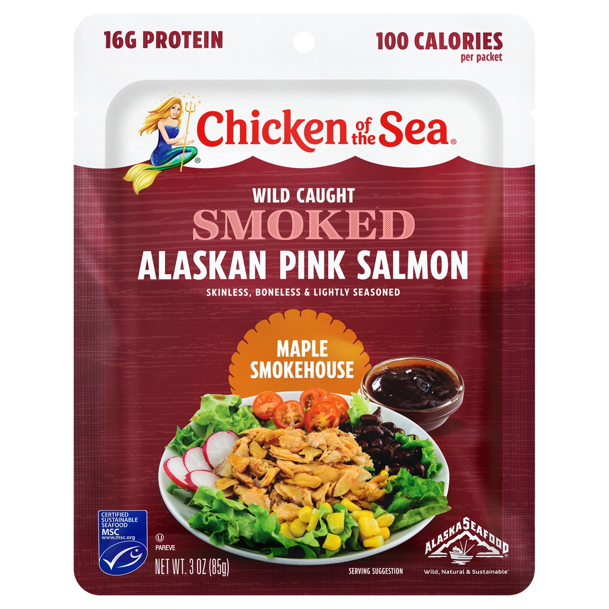 slide 4 of 7, Chicken of the Sea Wild Caught Smoked Alaskan Pink Salmon Packet, Maple Smokehouse Flavor 3 oz, 3 oz