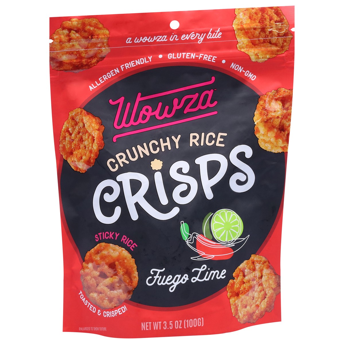 slide 12 of 13, Wowza Crunchy Rice Fuego Lime Crisps 3.5 oz, 3.5 oz