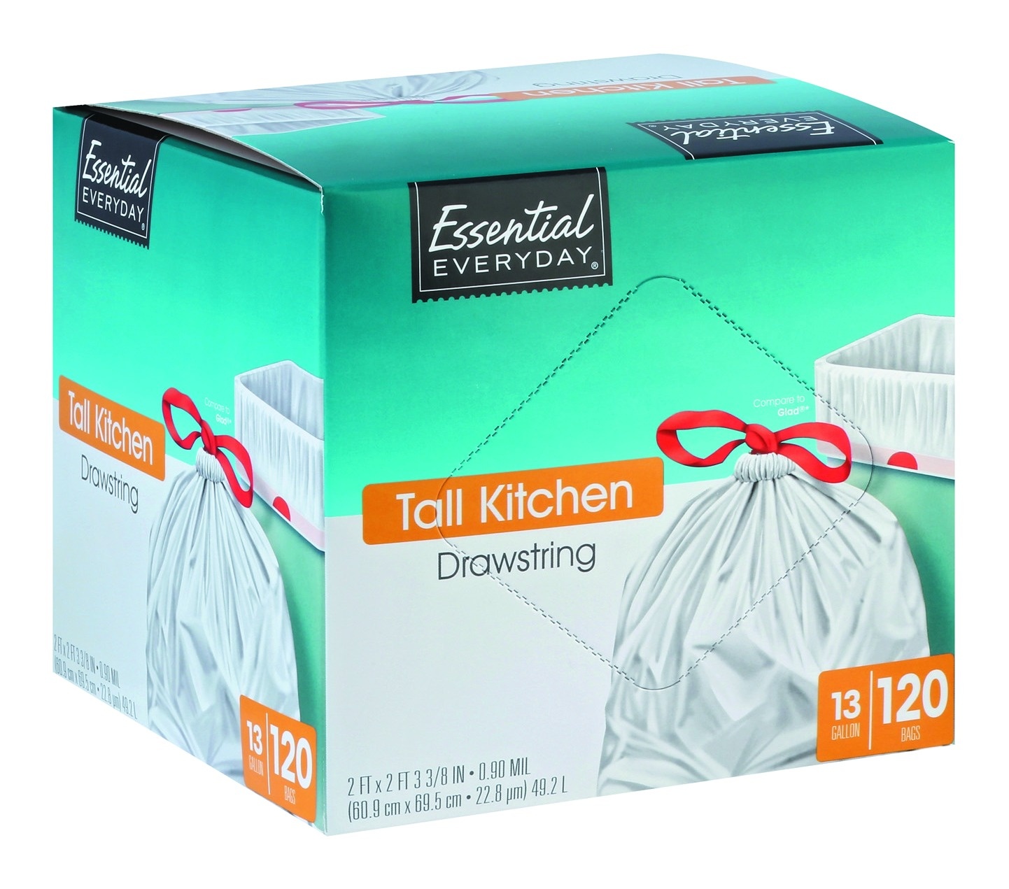 slide 1 of 1, Essential Everyday Draw String Kitchen Bag 13 Gal, 120 ct