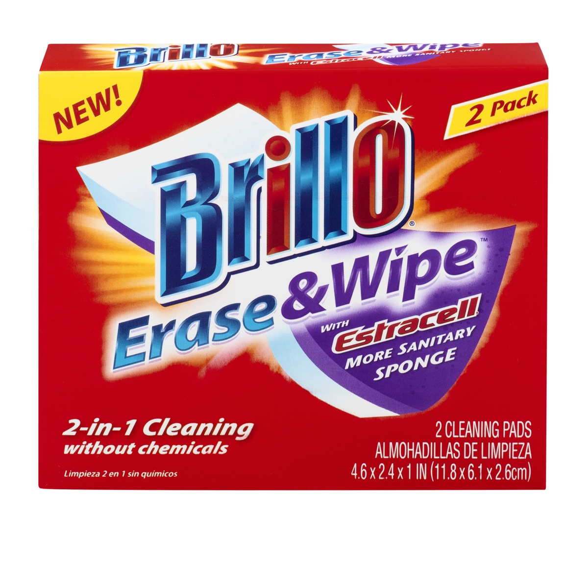 slide 1 of 1, Brillo Erase & Wipe Sponge, 2 ct