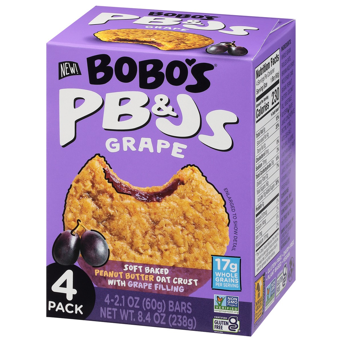 slide 6 of 9, Bobo's Grape PB&Js 4 - 2.1 oz Bars, 4 ct; 8.4 oz