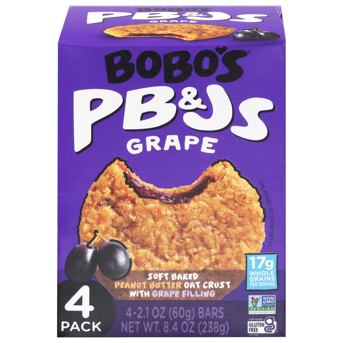 slide 1 of 9, Bobo's Grape PB&Js 4 - 2.1 oz Bars, 4 ct