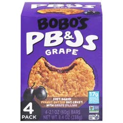Bobo's Grape PB&Js, 4 - 2.1 oz Bars
