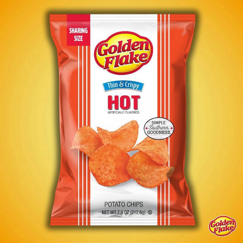 slide 3 of 5, Golden Flake Thin & Crispy Sharing Size Hot Potato Chips 7.5 oz, 7.5 oz