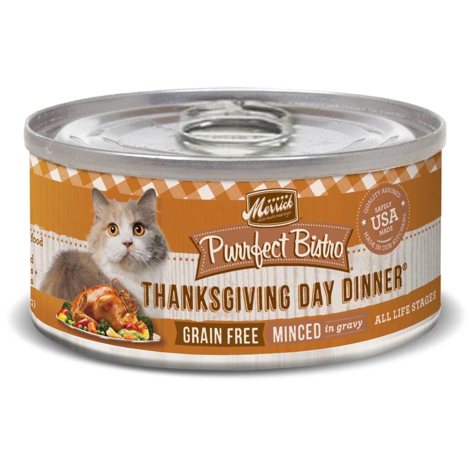 slide 1 of 1, Merrick Purrfect Bistro Grain Free Thanksgiving Day Dinner Canned Cat Food, 3 oz