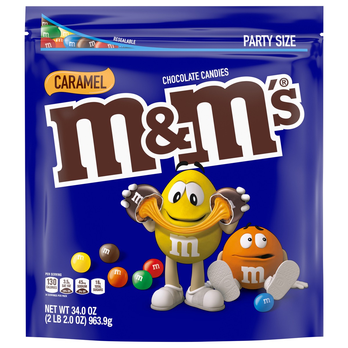 slide 1 of 8, M&M'S Caramel Milk Chocolate Candy, Party Size, 34 oz Bag, 34 oz