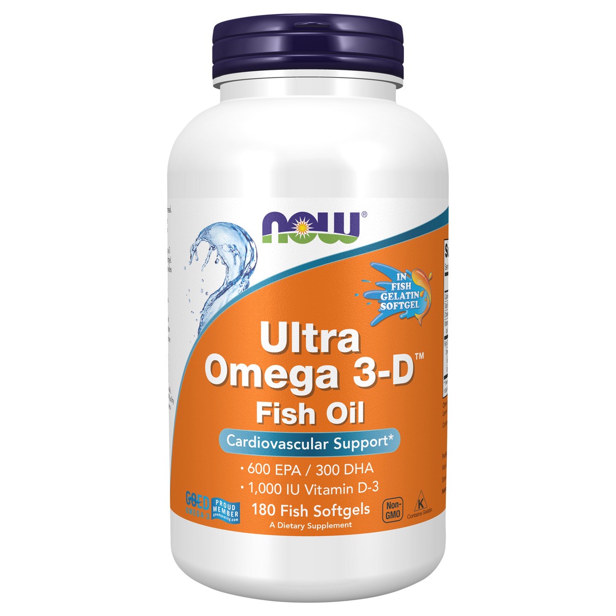 slide 1 of 4, NOW Supplements, Ultra Omega 3-D™, Omega-3 Fish Oil + Vitamin D-3, Cardiovascular Support*, 180 Softgels, 180 ct