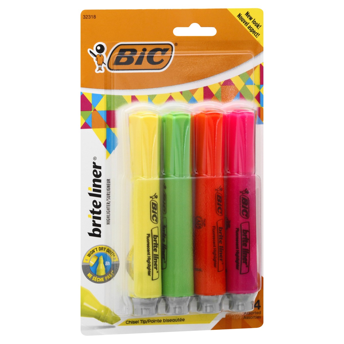 slide 2 of 9, BIC Brite Liner Grip Highlighter Tank Chisel Tip Assorted, 4 ct