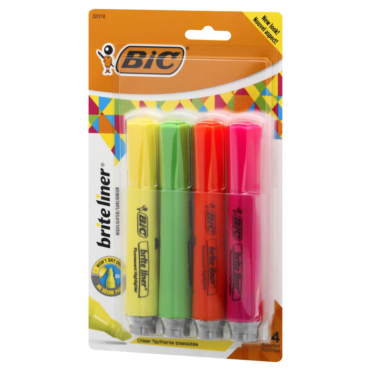 slide 6 of 9, BIC Brite Liner Grip Highlighter Tank Chisel Tip Assorted, 4 ct