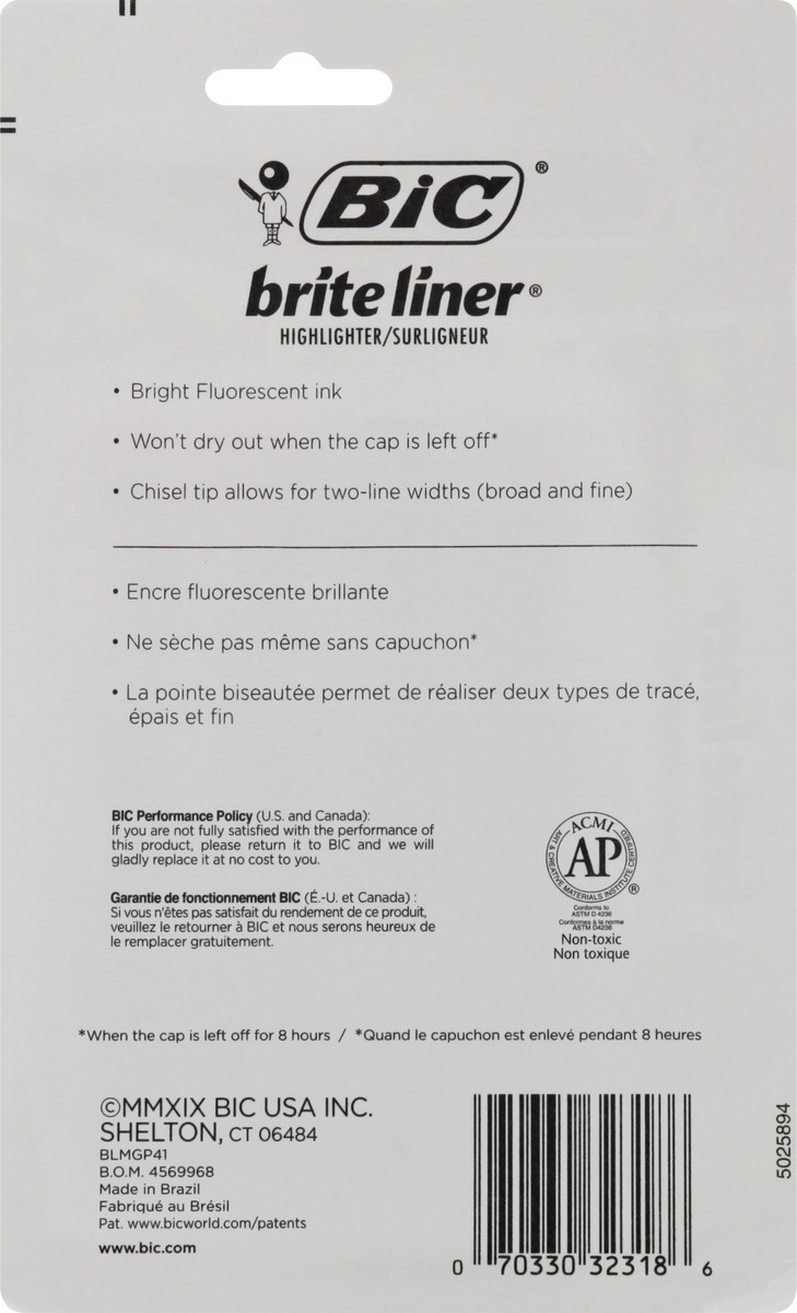 slide 4 of 9, BIC Brite Liner Grip Highlighter Tank Chisel Tip Assorted, 4 ct