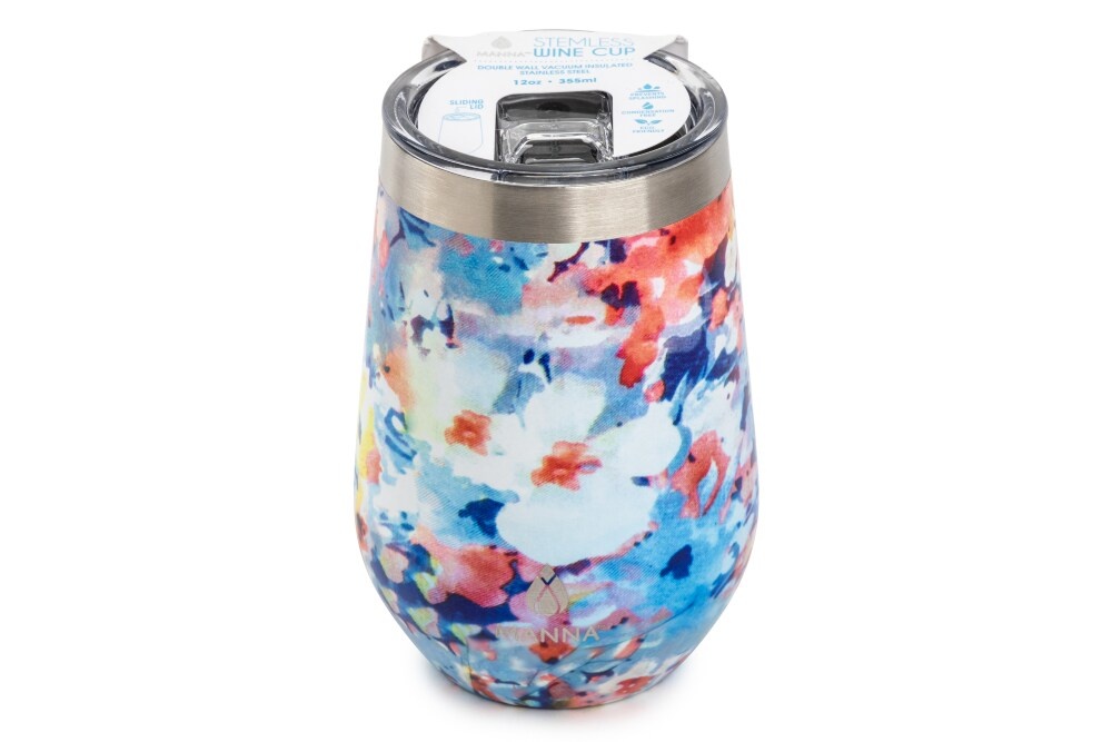 slide 1 of 1, Manna Stemless Insulated Wine Cup - Watercolor Floral, 12 oz