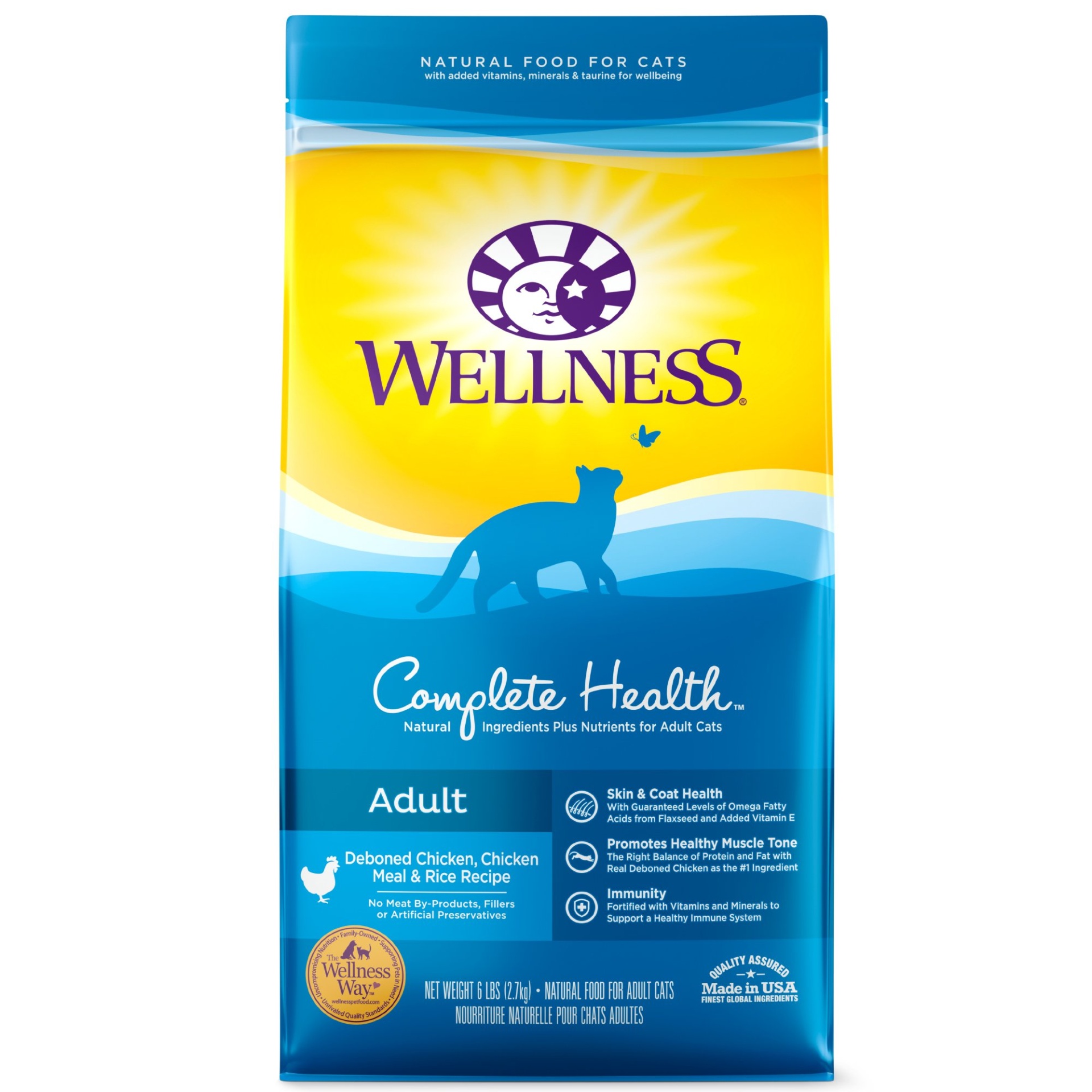 slide 1 of 1, Wellness Complete Health Natural Deboned Chicken, Chicken Meal & Rice Dry Cat Food, 6 lb