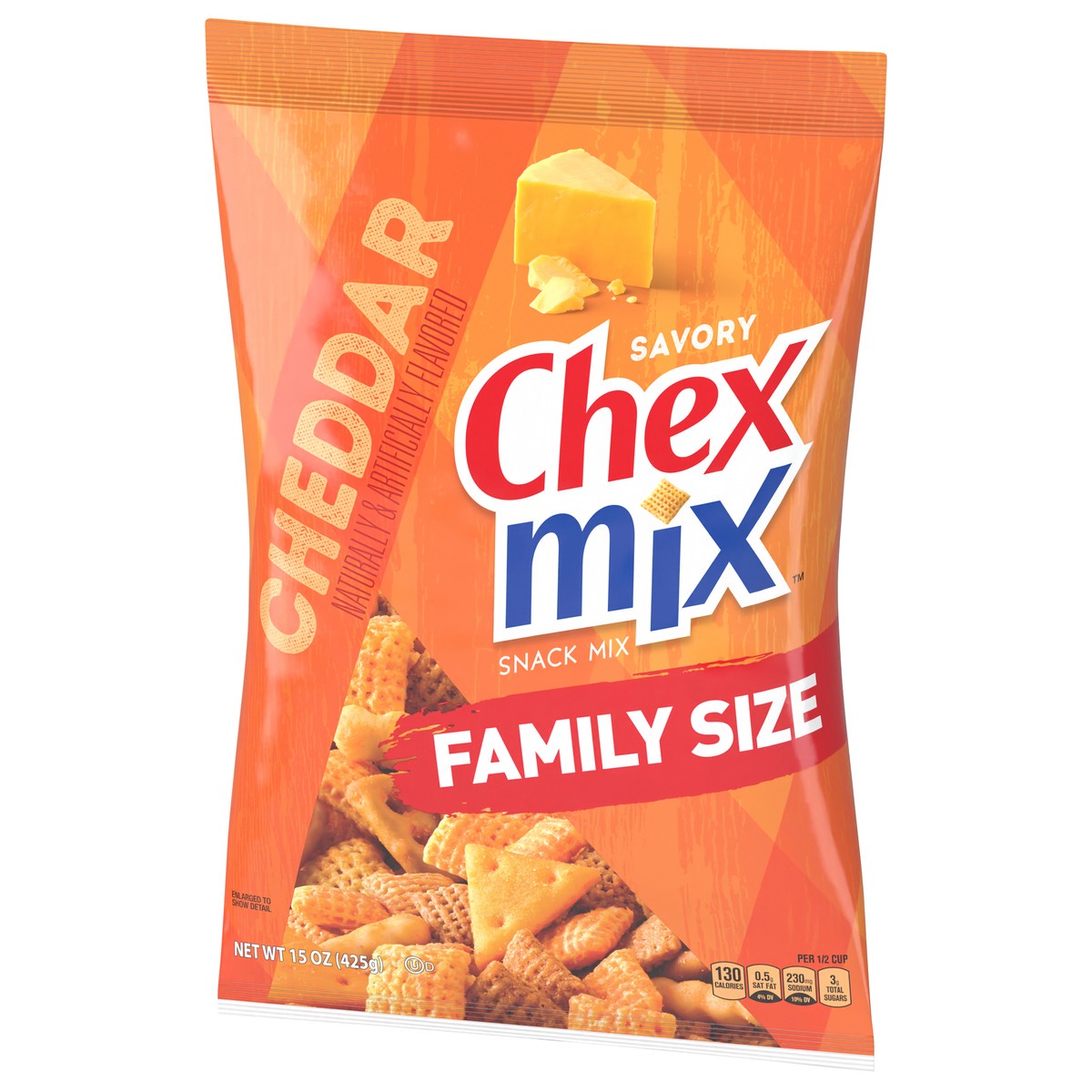 slide 9 of 13, Chex Mix Snack Mix, Cheddar, Savory Snack Bag, Family Size, 15 oz, 15 oz