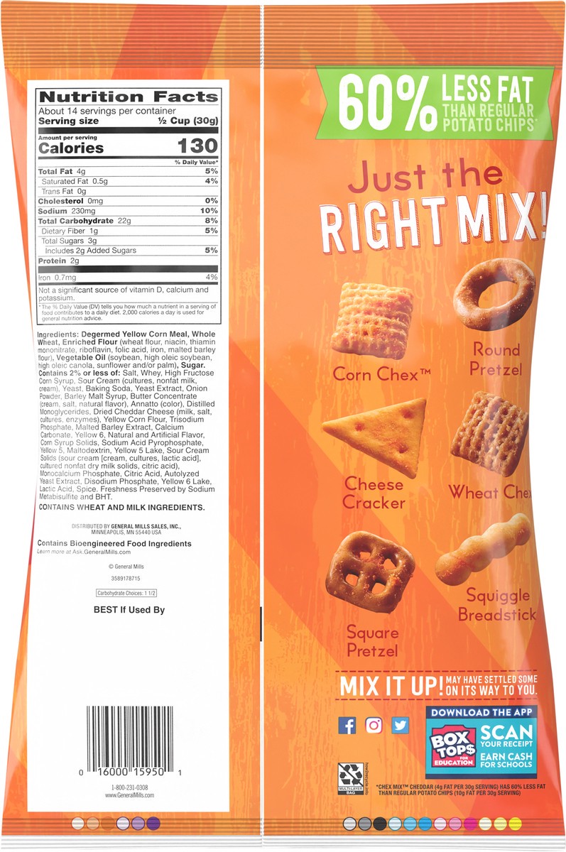 slide 11 of 13, Chex Mix Snack Mix, Cheddar, Savory Snack Bag, Family Size, 15 oz, 15 oz