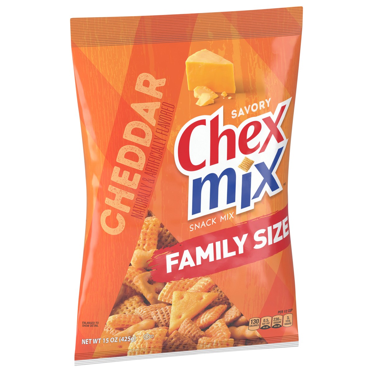 slide 7 of 13, Chex Mix Snack Mix, Cheddar, Savory Snack Bag, Family Size, 15 oz, 15 oz