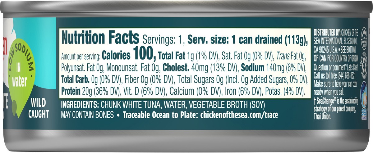 slide 5 of 8, Chicken of the Sea Low Sodium Chunk White Albacore Tuna in Water 5 oz, 5 oz