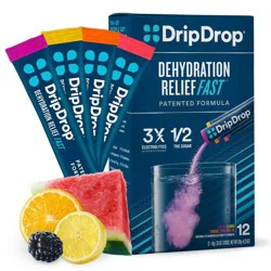DripDrop Hydration Powder Vegan Electrolyte Supplements - Bold Variety - Berry, Lemon, Orange, Watermelon - 0.35 oz/12 ct