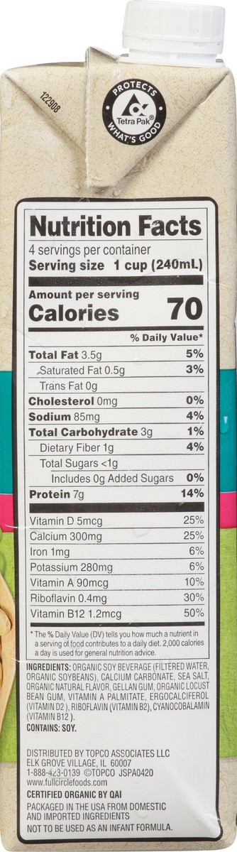 slide 8 of 15, Full Circle Market Organic Unsweetened Original Soy Beverage 32 fl oz, 32 fl oz