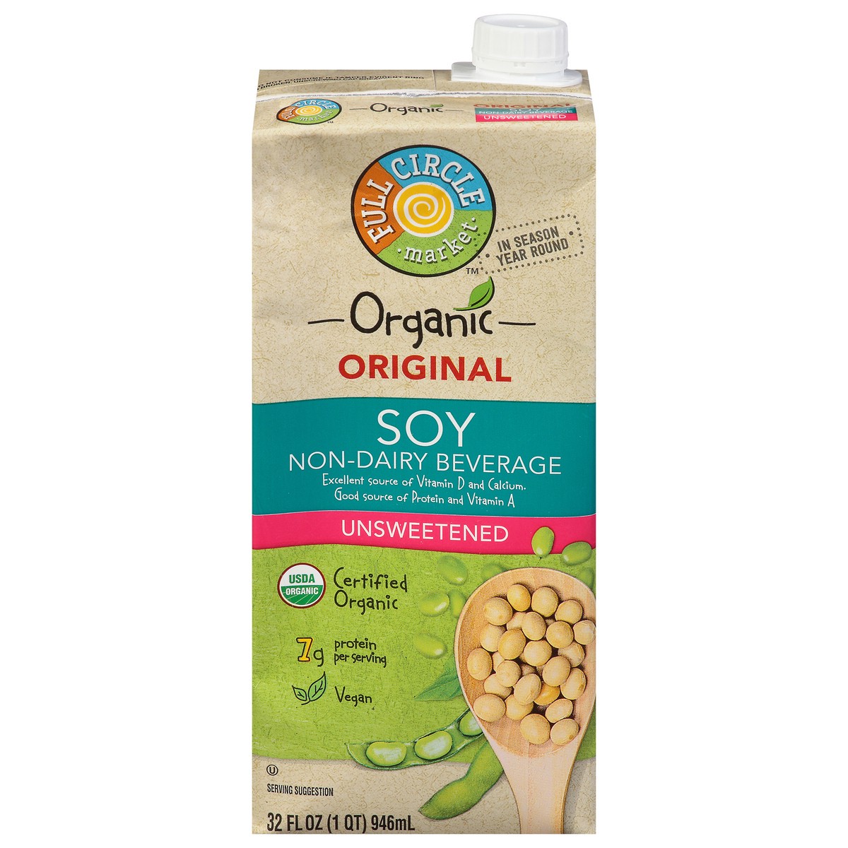 slide 6 of 15, Full Circle Market Organic Unsweetened Original Soy Beverage 32 fl oz, 32 fl oz