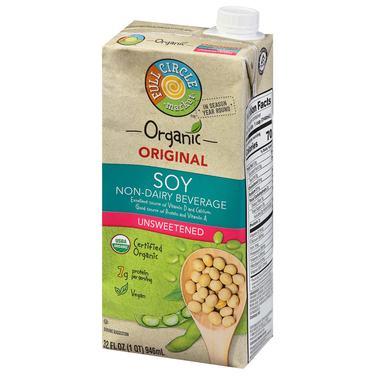 slide 13 of 15, Full Circle Market Organic Unsweetened Original Soy Beverage 32 fl oz, 32 fl oz