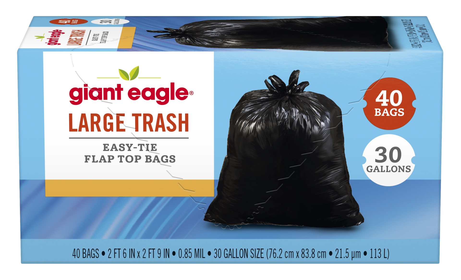 Meijer Large Trash Flap Tie Bags, 30 Gallon, 40 Count