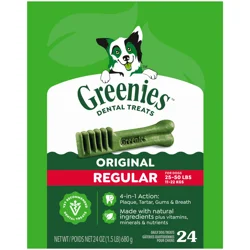 Greenies Adult Natural Dental Dog Treats Regular Size, Original Flavor, 24 ct