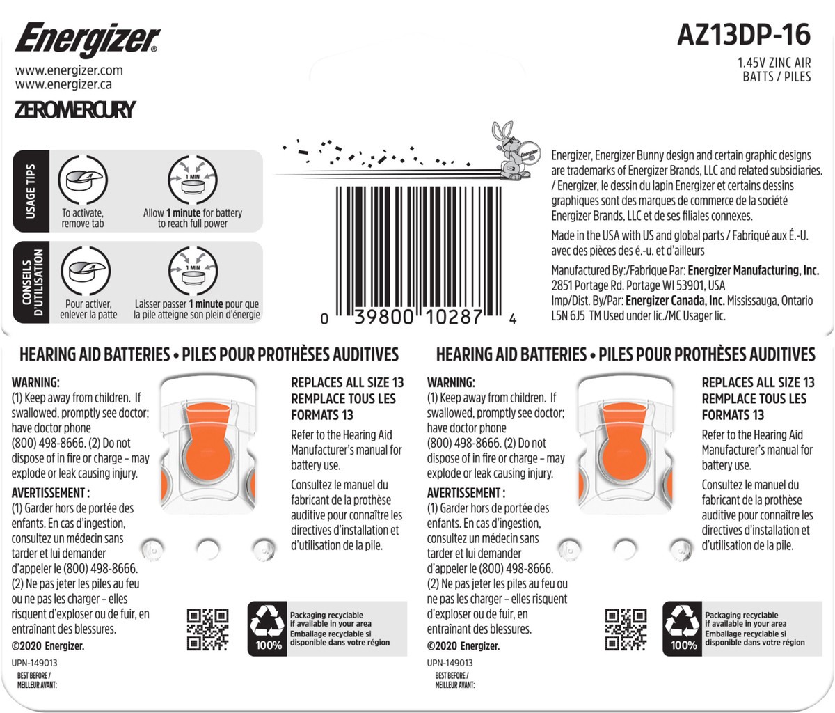 slide 2 of 3, Energizer Hearing Aid Battery 13-16PK, 16 ct