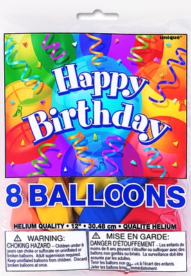 slide 1 of 1, Unique Industries Unique Birthday Balloons, 8 ct