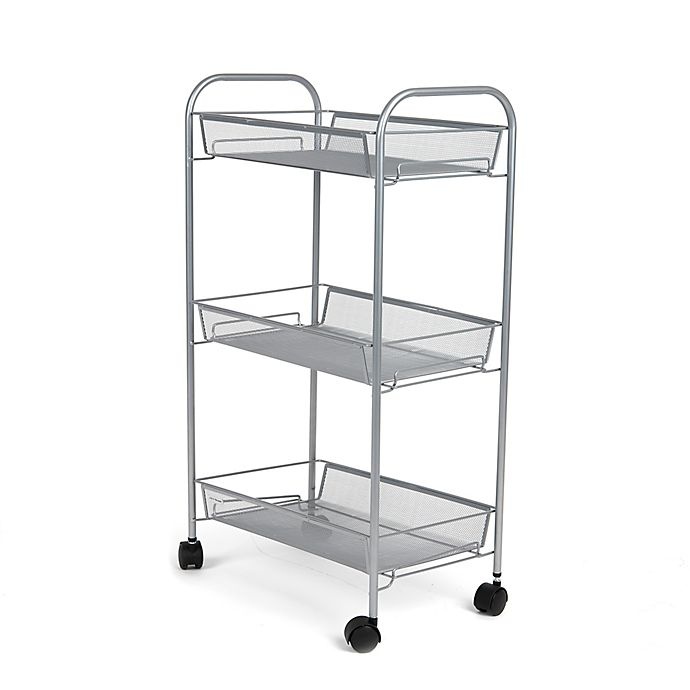 slide 2 of 7, Mind Reader 3-Tier Mesh Wire Rolling Utility Cart - Grey, 1 ct