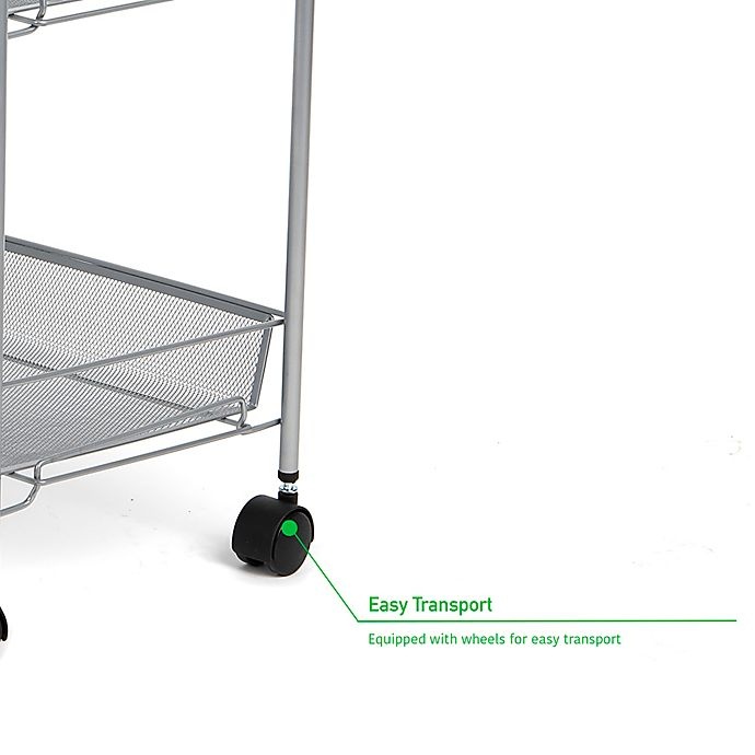 slide 5 of 7, Mind Reader 3-Tier Mesh Wire Rolling Utility Cart - Grey, 1 ct