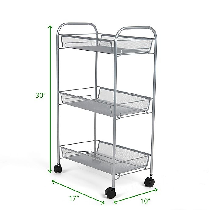 slide 7 of 7, Mind Reader 3-Tier Mesh Wire Rolling Utility Cart - Grey, 1 ct