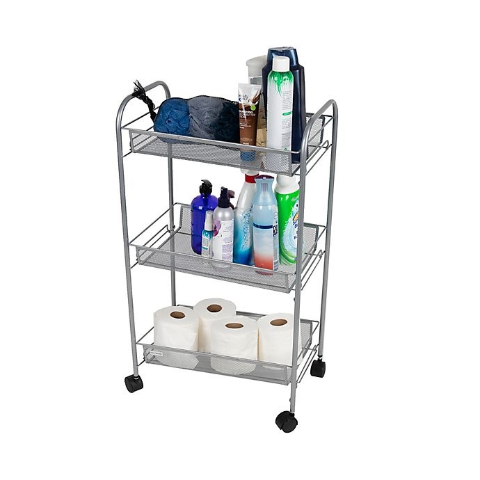 slide 1 of 7, Mind Reader 3-Tier Mesh Wire Rolling Utility Cart - Grey, 1 ct