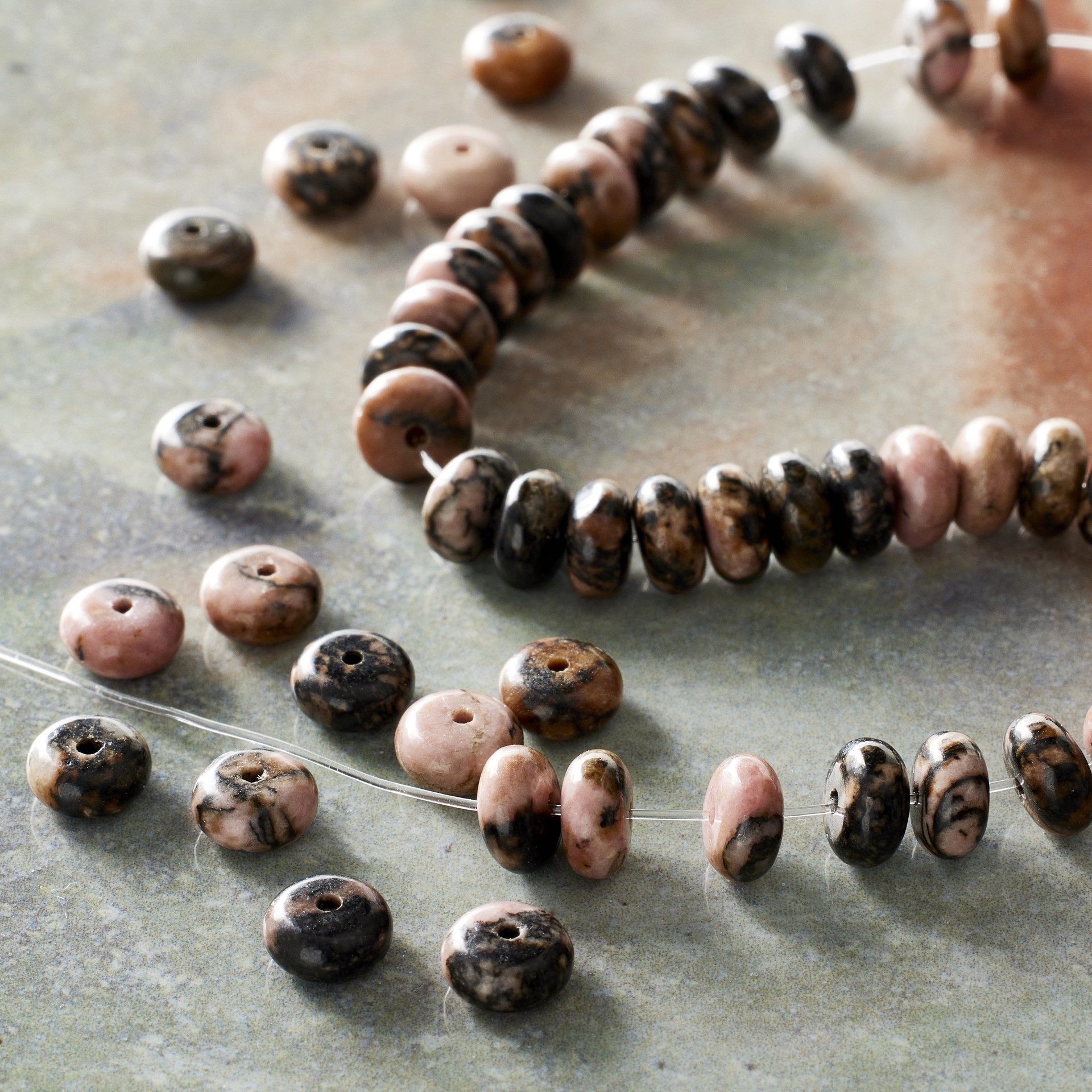 slide 3 of 3, Rhodonite Rondel Beads By Bead Landing, 6mm, 6 mm