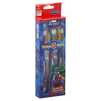 slide 1 of 1, SmileGuard Firefly Marvel Suction Cup Toothbrush Soft, 3 ct