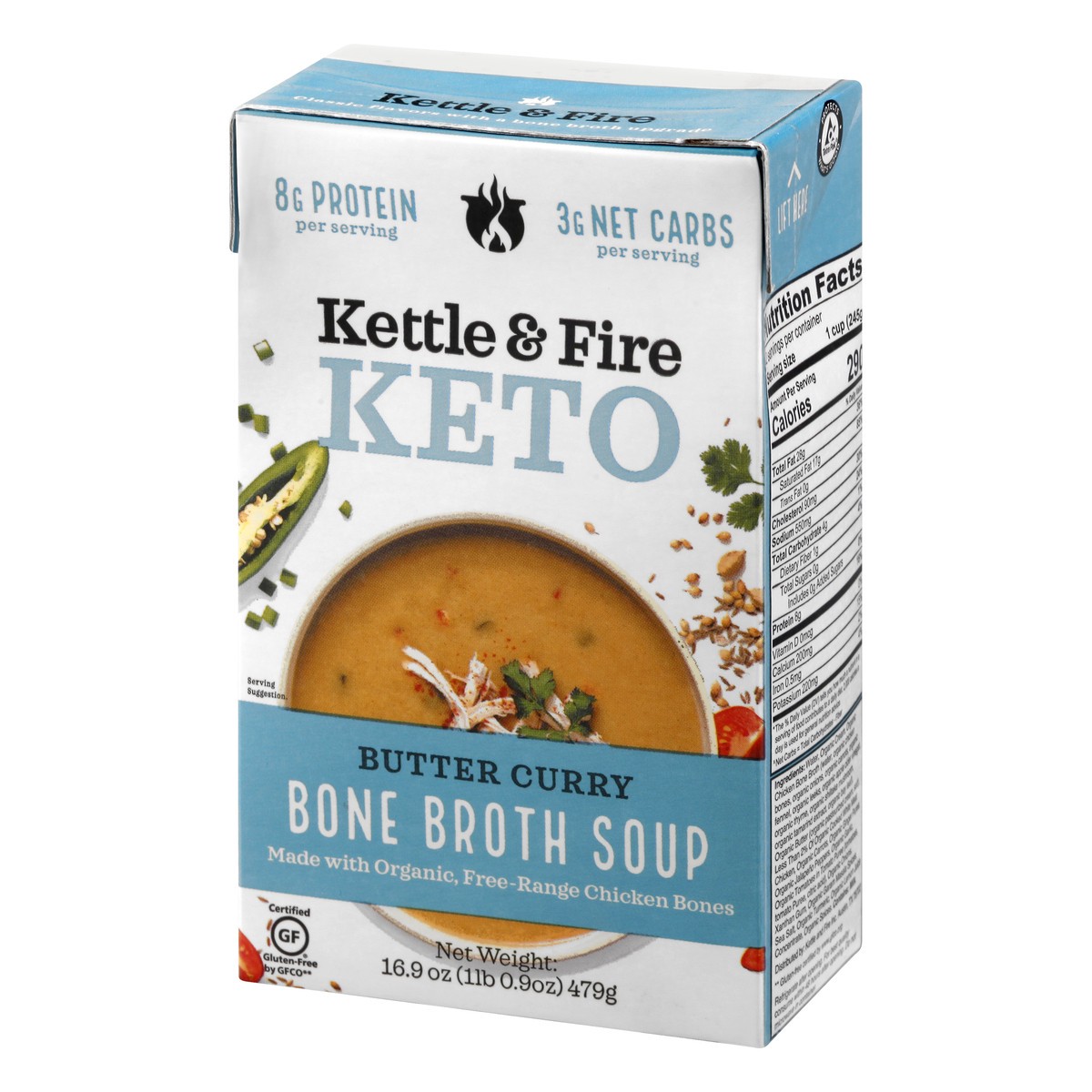 slide 2 of 12, Kettle & Fire Keto Butter Curry Bone Broth Soup 16.9 oz, 16.9 fl oz