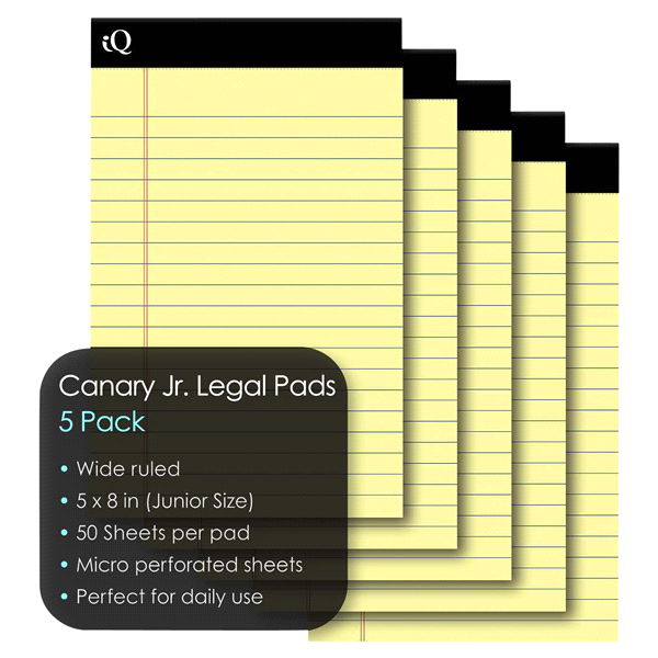 slide 8 of 9, iScholar Jr Legal PadsPad, Canary, 5 ct