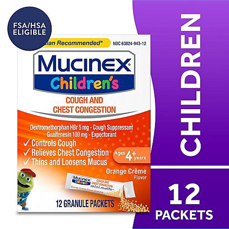 slide 1 of 1, Mucinex Childrens Expectorant & Cough Suppressant Mini Melts Orange Crème Flavor - 12 Count, 12 ct