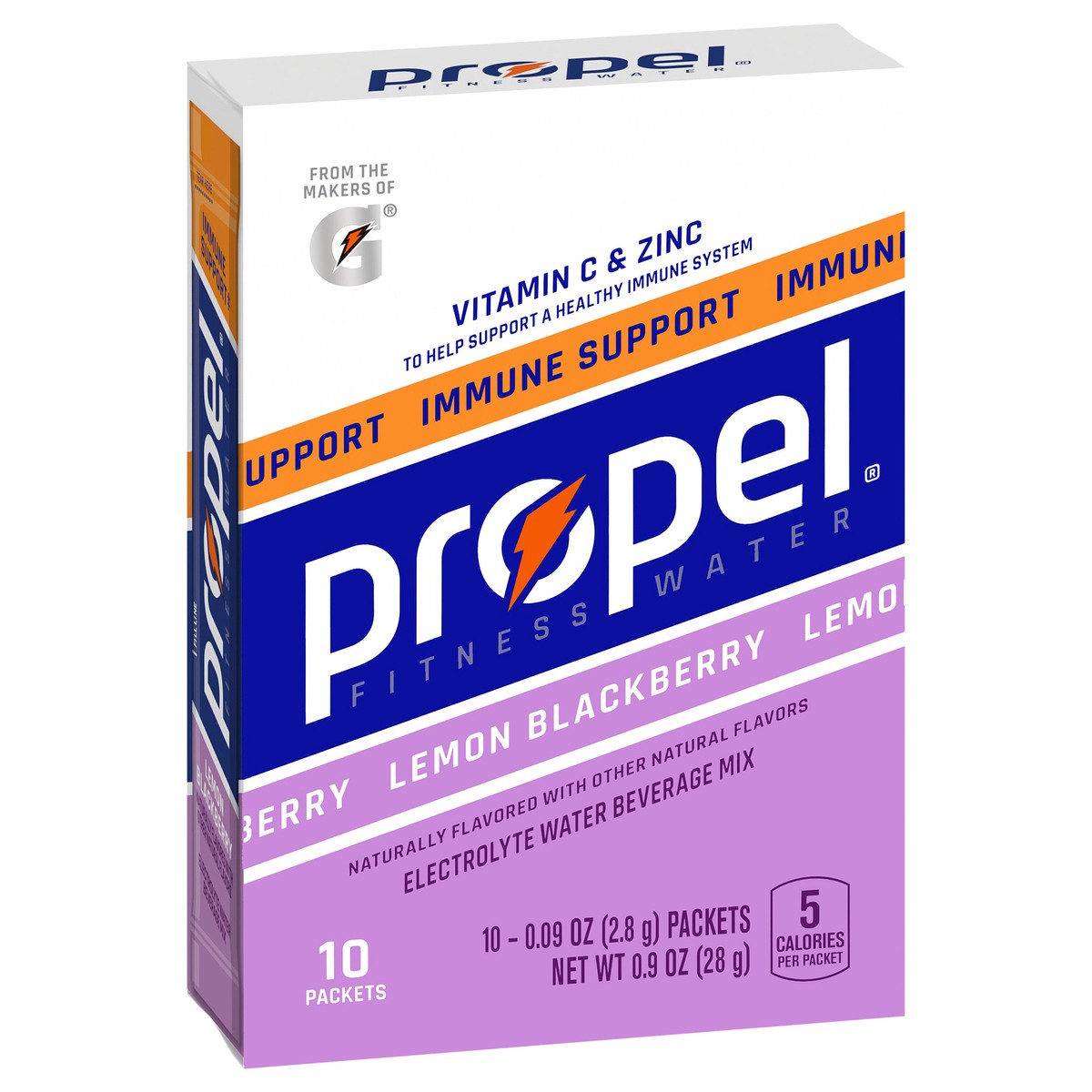 slide 5 of 8, Propel Electrolyte Water Beverage Mix, Immune Support, Lemon Blackberry, 10 ct