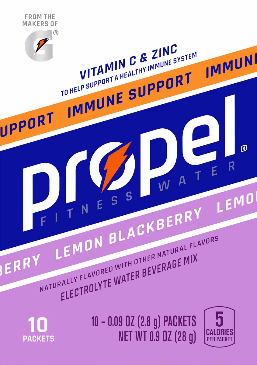 slide 2 of 8, Propel Electrolyte Water Beverage Mix, Immune Support, Lemon Blackberry, 10 ct