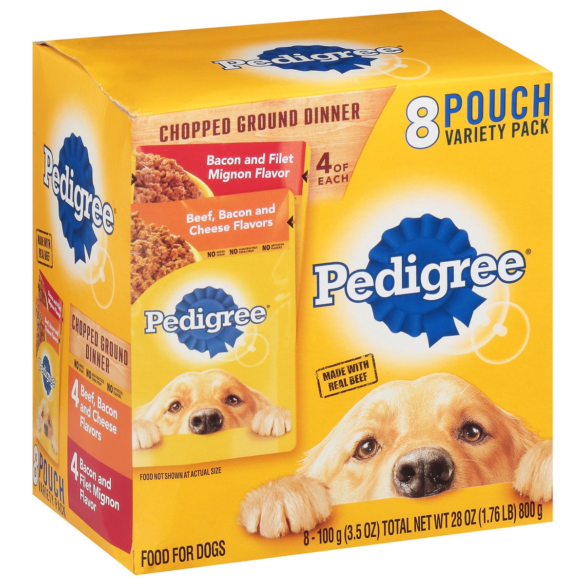 slide 7 of 9, Pedigree Chopped Ground Dinner Assorted Food for Dogs Variety Pack 8 - 100 g Pouches, 8 ct