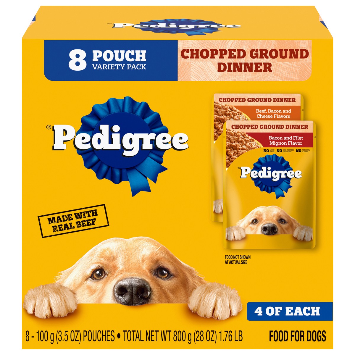 slide 1 of 9, Pedigree Chopped Ground Dinner Assorted Food for Dogs Variety Pack 8 - 100 g Pouches, 8 ct