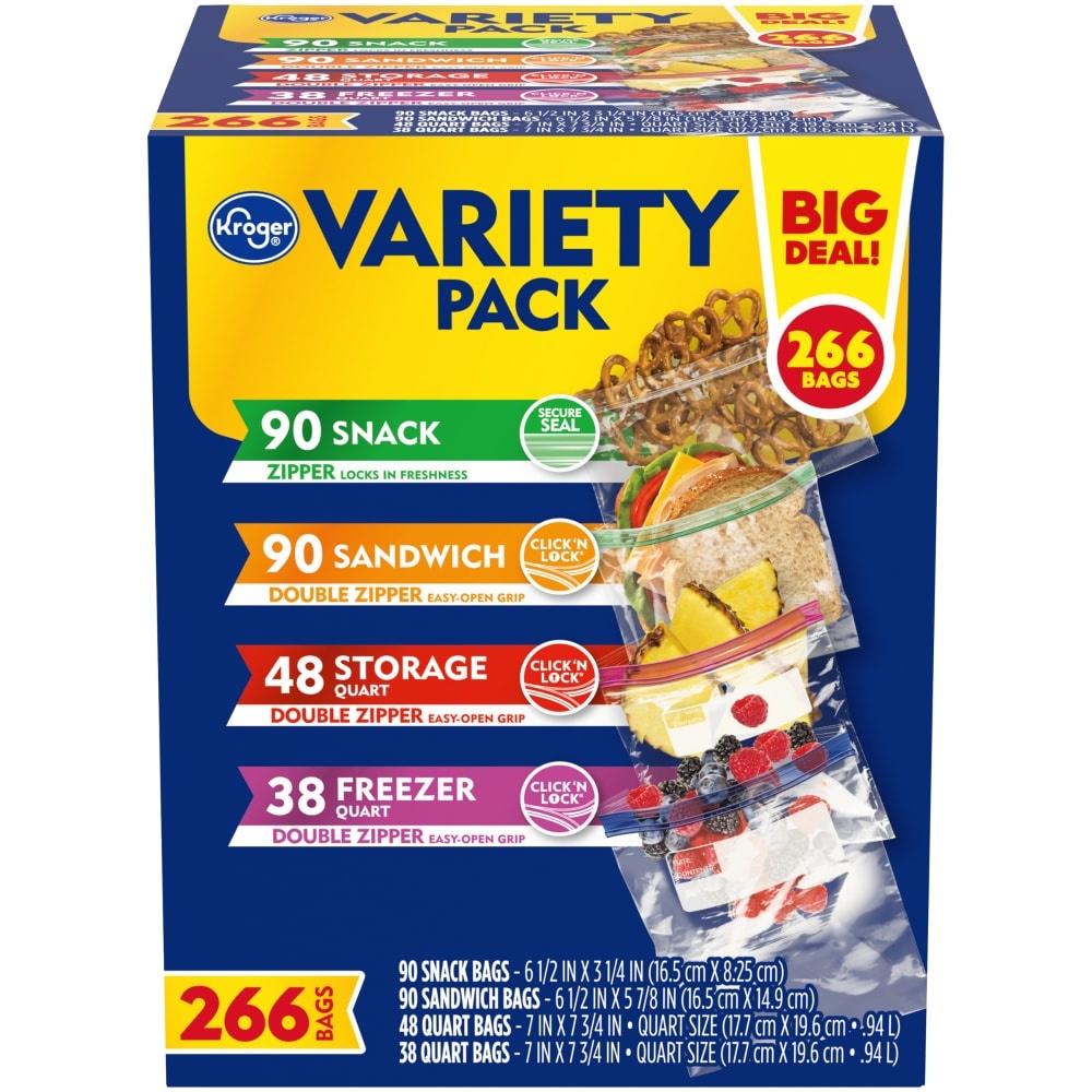 slide 1 of 1, Kroger Food Storage Bags Variety Pack, 266 ct